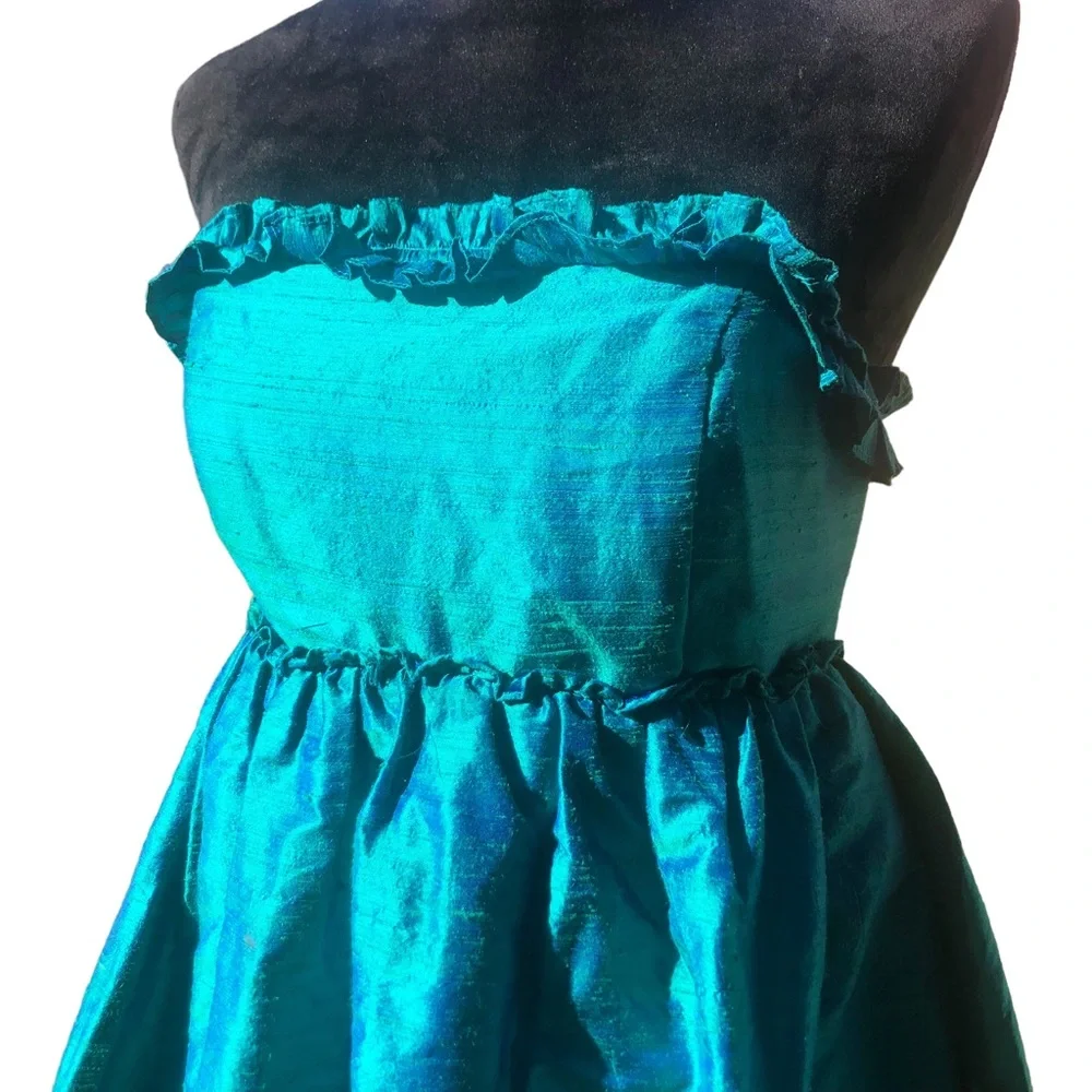Lula Kate Dupioni Silk Jade Green Strapless Dress size 4 - Picture 5 of 9